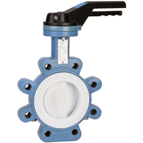 1165 – Kézikaros lug pillangószelep, tányér: CF8M + PTFE bevonat / ülék: PTFE