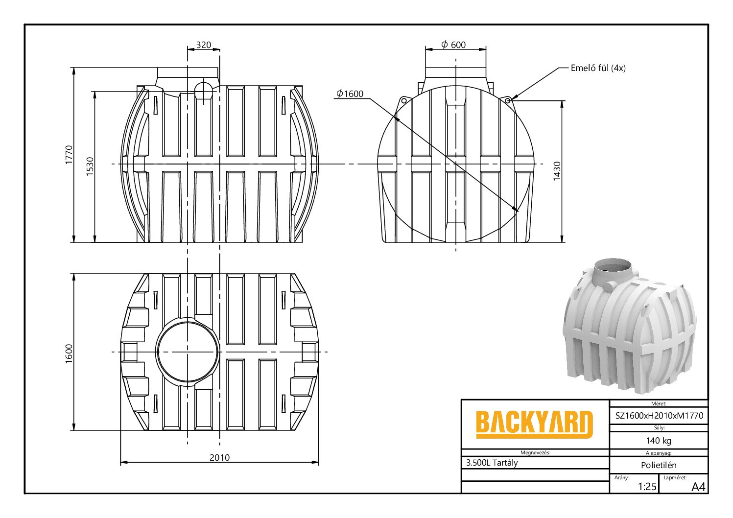 Esővízgyűjtő tartály és szennyvíztartály 3,5 m3 BACKYARD LEEGO - Image 4