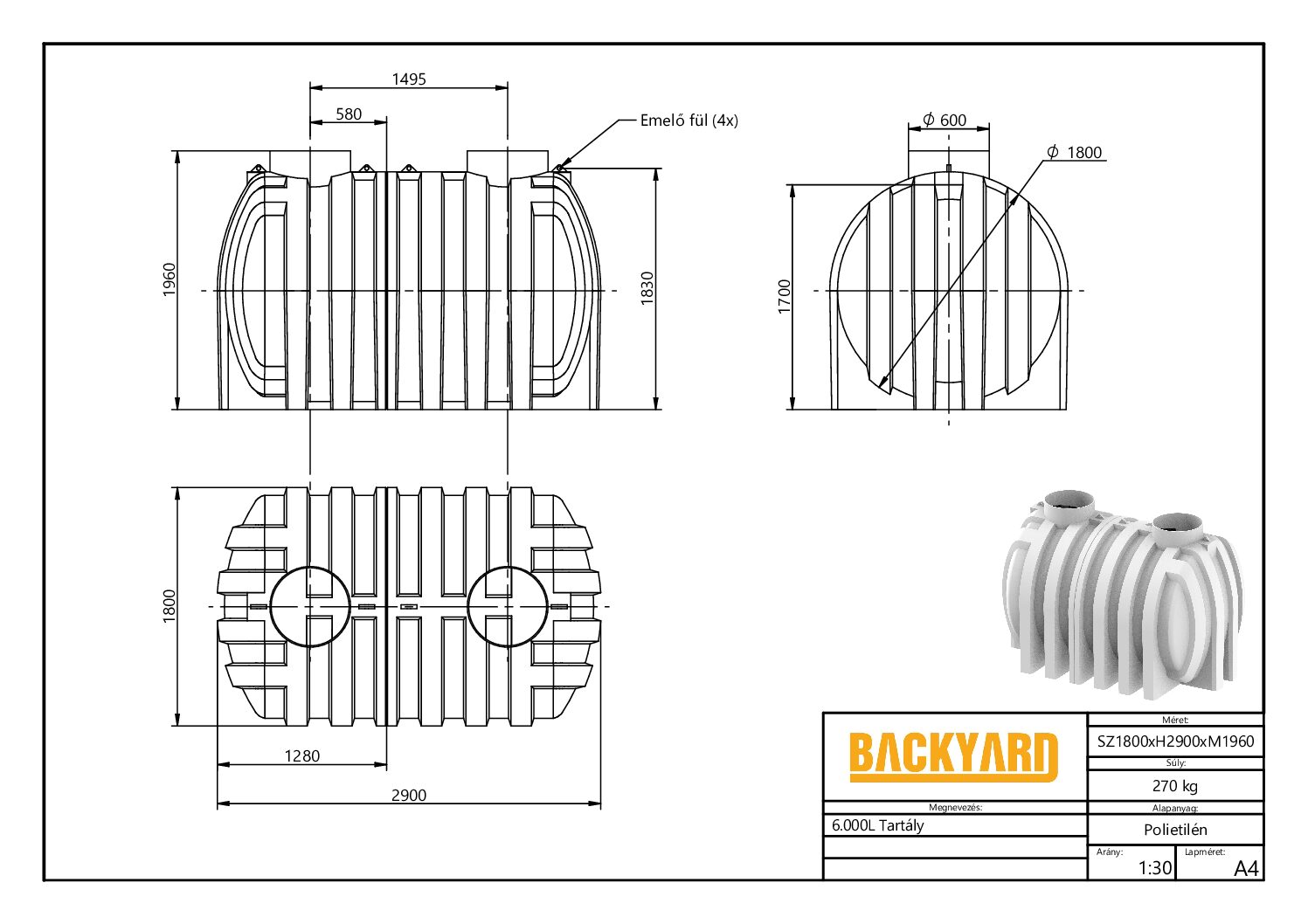 Esővízgyűjtő tartály és szennyvíztartály 6 m3 BACKYARD LEEGO - Image 4