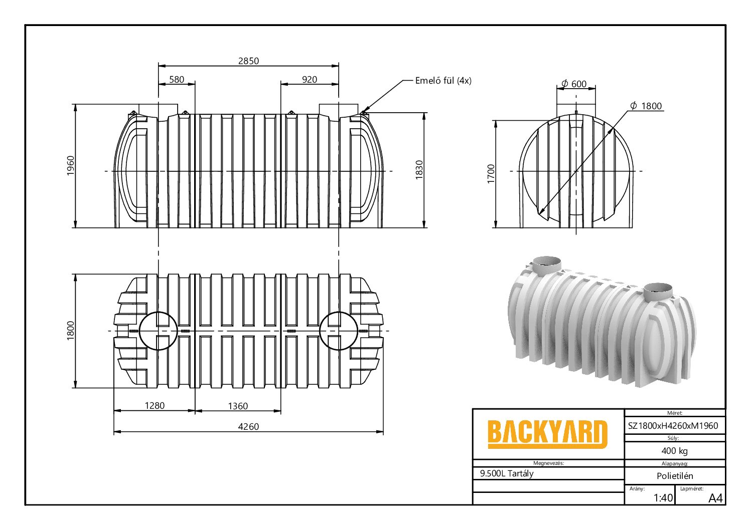 Esővízgyűjtő tartály és szennyvíztartály 9,5 m3 BACKYARD LEEGO - Image 4